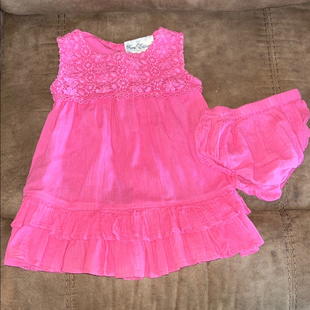 Rare Editions Pink Ruffled Dress with Bloomers